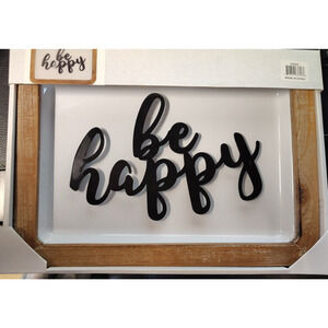 White Sign Wall Decor, Set of 2 BE KIND/BE HAPPY metal with wood frame Stkrm4